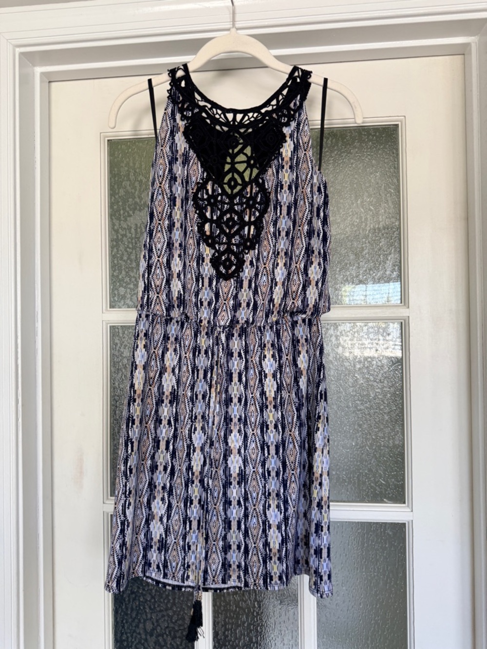 White House Black Market Navy & White Crochet-Front Sleeveless Dress